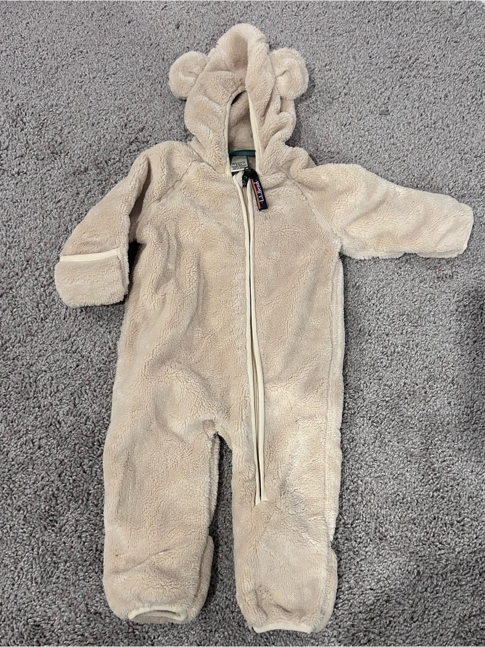 L.L. Bean Cream Teddy Fleece Hooded Baby One-Piece with Bear Ears